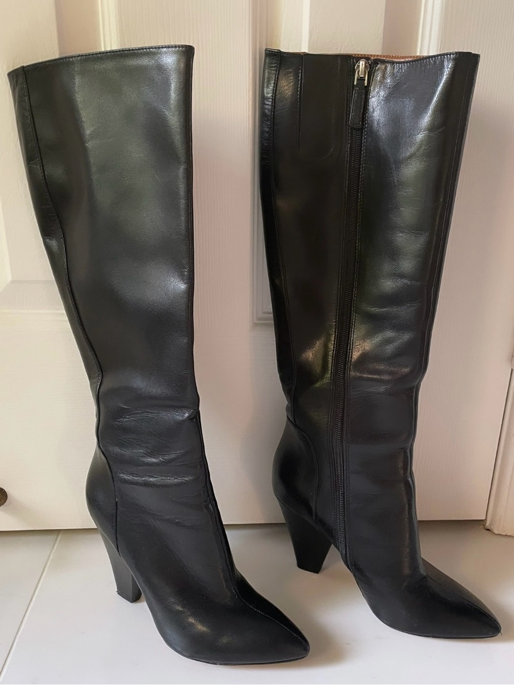 Nine West Leather Classic Women's Black Knee-High Pointed-Toe Boots